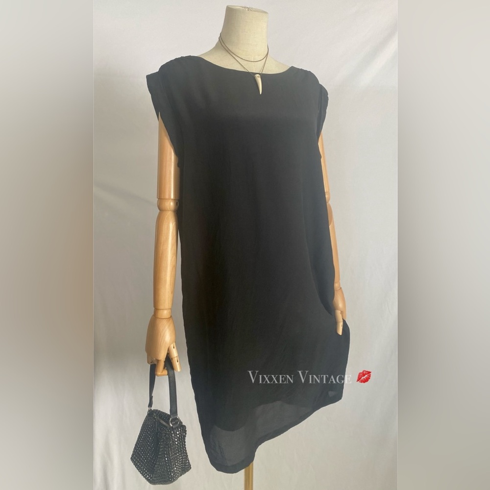 POMANDERE CINCH LOW BACK 'SILK SHIFT SHIRT DRESS' IN BLACK